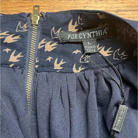 For Cynthia Navy Sheer Lined Skirt Fit & Flare Boho Birds Formal Large MSRP $68 - Picture 8 of 13